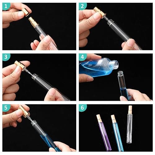 Zhehao 50 Pcs Mini Spray Bottles, Perfume Bottle, Gold Cap, 10 Ml | Clear Glass Bulk Refillable Fine Mist Perfume Atomizer, Portable Empty Sample Containers for Cleaning, Essential Oils, Travel thumbnail 5