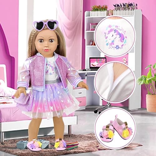 American 18 Inch Doll Makeup Accessories and Clothes Set Includes 18 Inch Doll Clothes and Shoes Bag Makeup Brush Set Foldable Haircomb Eyeshadow Lipstick Bow Hair Clip Sunglasses Hair Rope（No Dolls） thumbnail 6