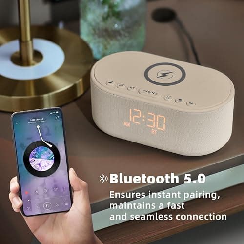 Sound Machine Alarm Clock for Bedrooms: Bluetooth 10W Stereo Sound Speaker with Wireless Charging - White Noise Machine for Sleeping with 21 Soothing Sounds - Putty thumbnail 8