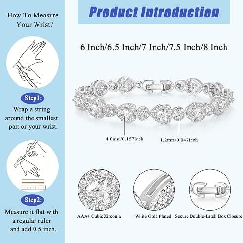 Gemsme Classic Heart-shaped Tennis Bracelets for Women, 18K White Gold Plated Round Cubic Zirconia Tennis Bracelet for Women Mom Wife thumbnail 2