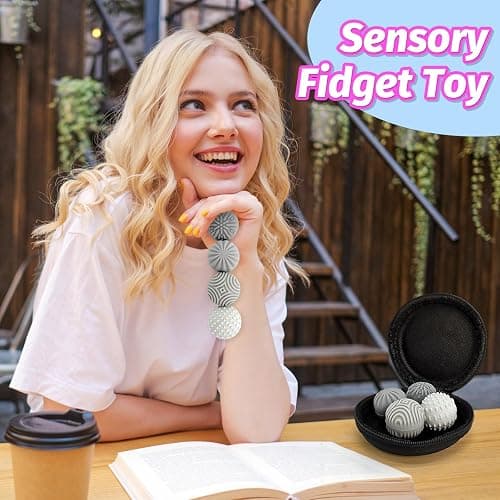 Weighted Magnetic Fidget Balls - 4 PCS Silicone Stress Relief Balls Stone for Adults Sensory Travel Toys for Calming,Stress,Autism and ADHD,Gifts for Kids Girls Boys with Case, Grey thumbnail 4