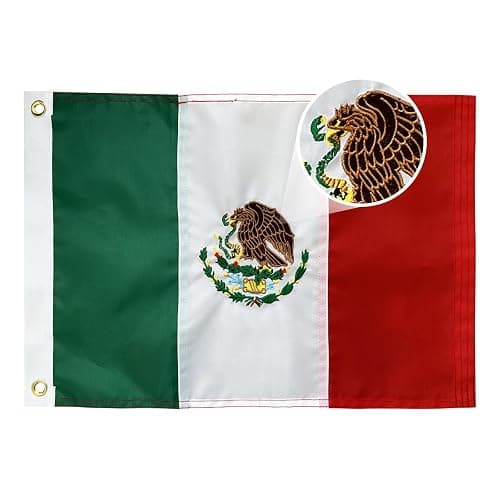 AMZFLAG Mexican Flag 12x18 inches Outdoor, Embroidered Bandera de Mexico Flags for Boat, Heavy Duty Small MX Flags of Mexico with 2 Brass Grommets - Image 1