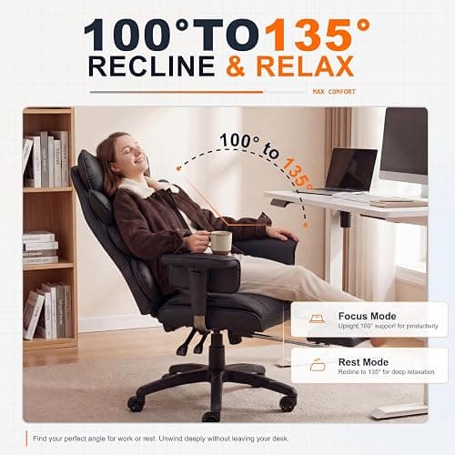 Dowinx Big and Tall Office Chair with Pocket Spring Cushion,High Back Computer Gaming Chairs with Adjustable Armrests,Executive Desk Chairs with Lumbar Support and Footrest,PU Leather-Black thumbnail 7