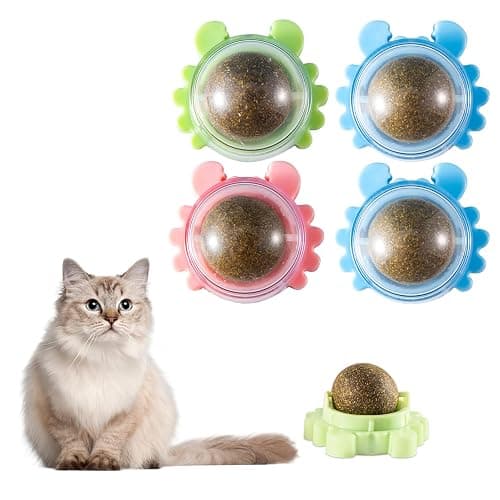 Kadays Catnip Balls for Indoor Cats 4 Pack Wall Mounted Rotatable Cat Toys Teeth Cleaning and Stress Relief Adhesive Catnip Stick on Wall Toys Interactive Chew for Kittens Play Entertainment - Image 1