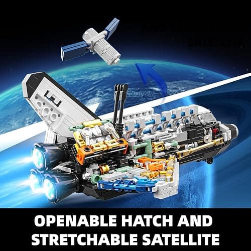 TYCOLE Space Shuttle Building Block Set -Spaceship Building Toy with Stretchable Satellite, Translucent Design Collection for Home Office Decor, Christmas Birthday Gift for Adults & Boys 8-12 (536PCS) thumbnail 5