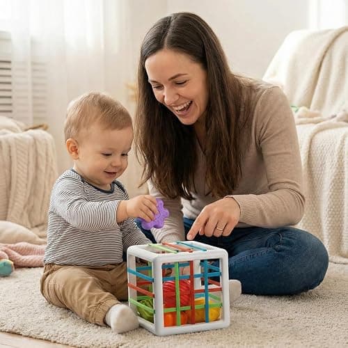 Aprilwolf Montessori Toys for 1 Year Old, Cube & 6 Sensory Shape Blocks, Baby Toys 12-18 Months, Developmental Infant Birthday Gifts for Learning Toddler Age 1 2 3 thumbnail 6