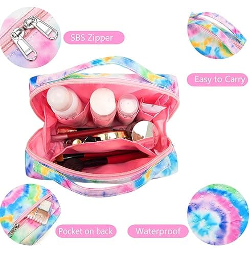 Bluboon Toiletry Bag Travel Makeup Bag Portable Cosmetic Bag Organizer for Women and Girls (Tie Dye Blue) thumbnail 5