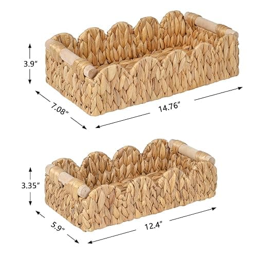 Kriitools Decorative Toilet Paper Storage Basket, Modern Farmhouse Home Decor Scalloped Basket for Organizing, Pantry Baskets for Shelves, Countertop, Living Room, w/Wood Handles, Natural, 2 Sizes thumbnail 3