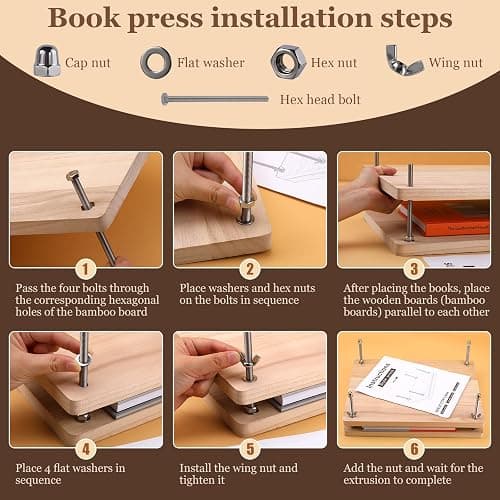JUPEAN 45 Pcs Book Binding Kits, Bookbinding Kit Large Book Press 14.76”x11.42” with Books Binding Materials Bone Folder Tool Bind Cloth Webbing Strap and Storage Bag for Repair thumbnail 4