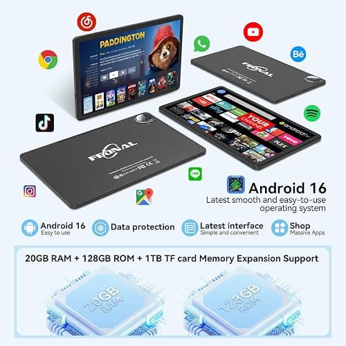 Tablet 11 inch Android 16 Tablet, 2026 Latest Update 128GB ROM 20GB RAM, 4G LTE Tablets, 5G WiFi+Cellular, Octa-Core MTK8786, 13+8 MP Rear and Front Camera,Incell FHD Screen, T-Mobile SIM Card Support thumbnail 3