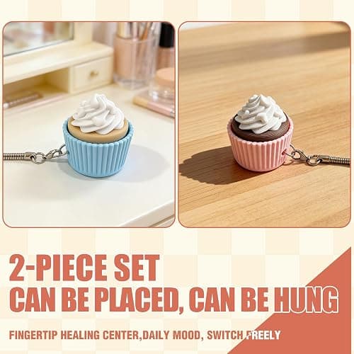 3D Printed Cupcake Shaped Keyboard Button Fidget Toy,Stress Relief Fidget Clicker Keychain,Quiet Anxiety Toys for Adults at Work, Travel, Home – Anxiety Relief & Focus Boost ((Pink + Blue) Cupcake) thumbnail 3