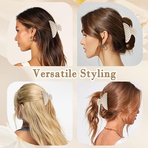 Polka Dot Hair Claw Clip for Women, Lightweight Acrylic Non-Slip Jaw Clip, Small Medium Strong Hold for Thin Hair, Elegant French Style Hair Accessories for Updo Bun Half Up Styles - Beige thumbnail 4