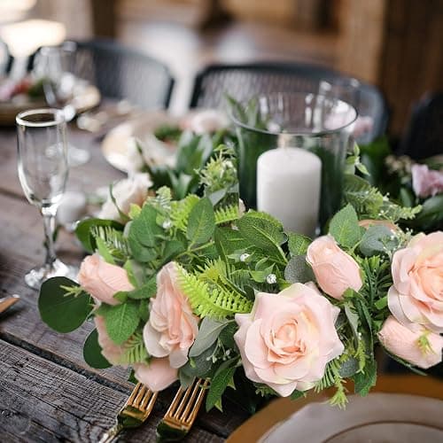 Felice Arts 2 Pack Pink Artificial Rose Garland Each 6.5FT Fake Rose Vine Hanging Floral Garland for Wedding Swing Table Centerpiece Arrangement Decor thumbnail 6