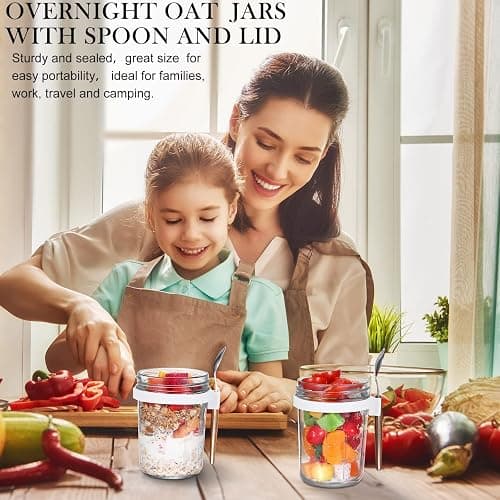 8 Pcs 10 oz Overnight Oats Containers with Lids and Spoons Large Capacity Airtight Oatmeal Overnight Oat Jars with Measurement Marks Oatmeal Container for Milk Cereal Fruit (White) thumbnail 6