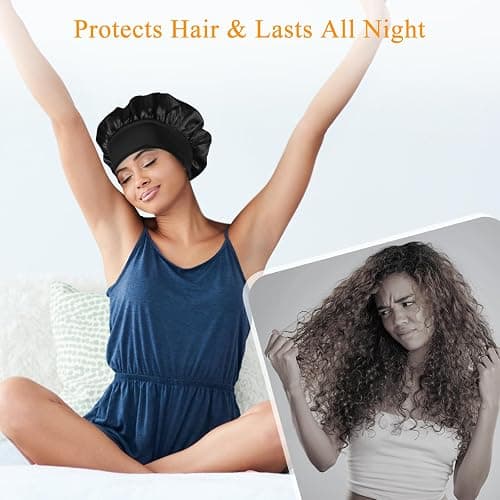 Meliya Silk Bonnet Satin Bonnet, 2PCS Hair Bonnet for Sleeping, Wide Soft Band Sleep Cap for Curly Hair thumbnail 6