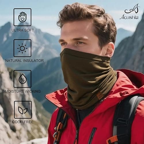 ACUSHLA 100% Merino Wool Neck Gaiter for Men & Women Ski Face Mask Winter Scarf Neck Warmer All Weather, Midweight Maple Leaf thumbnail 2