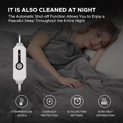 Electric Heated Blanket Full Size 72"x84" - 4 Heat Settings, 10H Auto Shut Off, Soft Coral Fleece & Sherpa Fabric, Machine Washable, Light Gray thumbnail 2