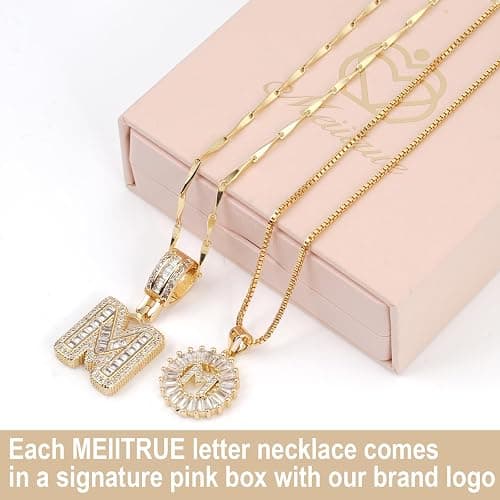 MEIITRUE Initial Necklace for Women 14k Gold Plated Bling Dainty Necklaces Trendy Chunky Custom Name Necklace Personalized Round Circle Pendant Zirconia Letters Name Crystal Jewelry Gifts for Women thumbnail 7