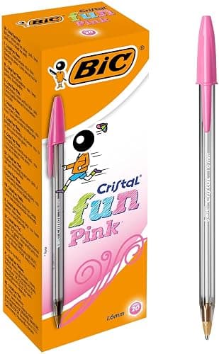 Bic Cristal Fun Ballpoint Pens, Pink Ink Smudge-Proof Writing Pens and Wide Point (1.6mm), Pack of 20 - Image 1