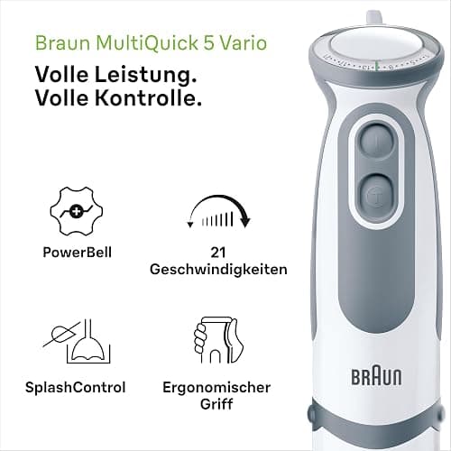 Braun Household Stabmixer MQ 5235WH Stabmixer – MultiQuick 5 Vario Pürierstab mit Edelstahl Mixfuß, 1000 Watt, inkl. 3-teiligem Zubehör-Set, weiß/grau [Energieklasse A] thumbnail 4