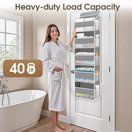 SpaceHacks 1 Pack Over The Door Organizer, Hanging Storage Organizer with Clear Window, 40lb Ultra Sturdy Large Capacity Room Organizer for Pantry Laundry Bathroom Nursery Closet Baby Essential (Grey) thumbnail 5