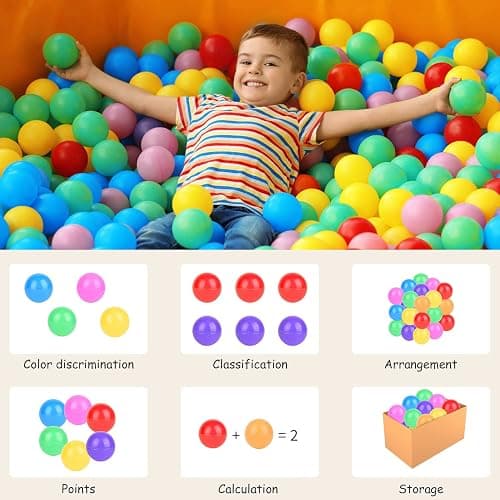 Hovenlay Ball Pit Balls Phthalate Free BPA Free Crush Proof Plastic - 7 Bright Colors in Reusable Play Toys for Kids with Storage Bag thumbnail 7