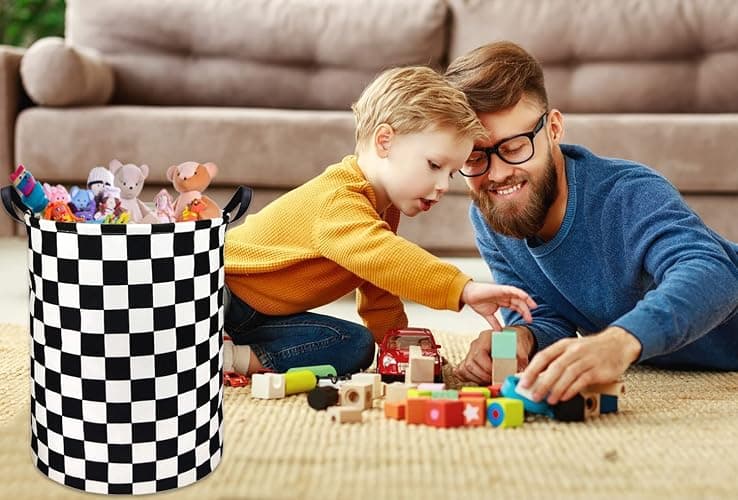 HIYAGON Boys Laundry Basket hamper Kids Hamper Car Toy Organizer Bins for Room Decor,Gift Basket for Bedroom(Racing Flag) thumbnail 5
