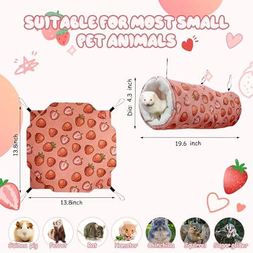 LYART Guinea Pig Rat Ferret Hammock and Warm Bed Small Pet Hideout Tunnel Cave Hanging Bunkbed Hammock Cage Toy for Hamster Sugar Glider Squirrel (3.Hammock & Tunnel) thumbnail 2