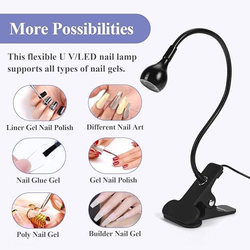  U V LED Nail Lamp – Mini Led Nail Lamp Gel Lamp for Nails with Securing Clip Rotatable Led Light for Nails for Curing Gel Polish U V Nail Gels Manicure Home DIY, Black thumbnail 7