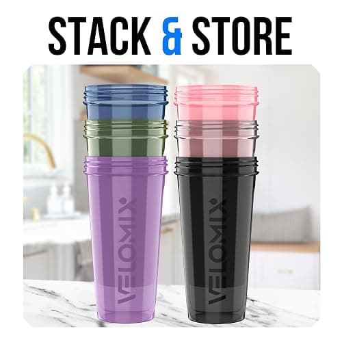 VELOMIX -6 PACK- 28 OZ Protein Shaker Bottles for Protein Mixes, Shaker Cups for Protein Shakes, Small Shaker Bottle Pack, Shaker Cup, Shakers for protein Shakes (Core Series) thumbnail 6