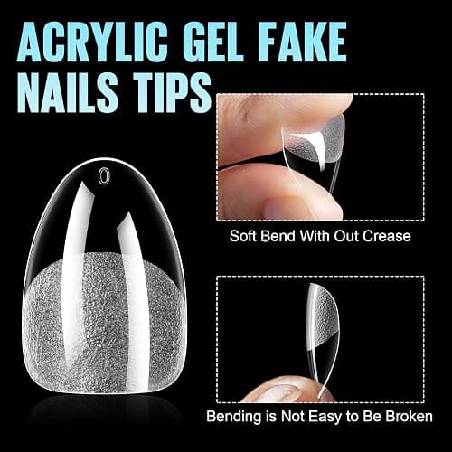 TOMICCA Extra Short Almond Nail Tips 192Pcs Short Nail Tips 12 Sizes | Almond Nail Tips, Full Cover Half Matte Pre-shaped Clear Acrylic Nails, Gel Nail Extension Tips for Beginners & Professional thumbnail 3