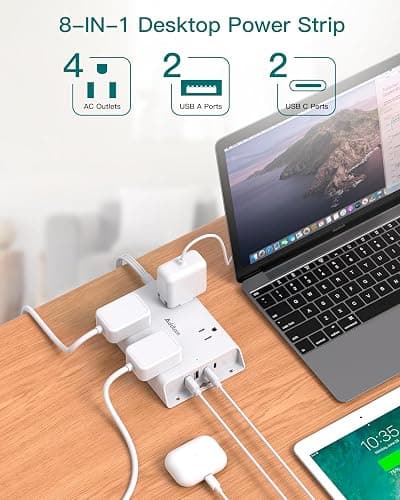 Surge Protector Power Bar, Addtam 5 ft Flat Plug Extension Cord with 4 USB Wall Charger(2 USB C Port), 4 Widely Outlets Desk Charging Station, Home Office and College Dorm Room Essentials thumbnail 2