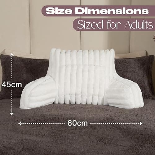 OHS Reading Pillow Ribbed Faux Fur, Heatable Pocket Super Soft Cosy Reading Cushion for Adults Snuggle Relaxing Bed Armchair Pillow Back Support, Cream thumbnail 2