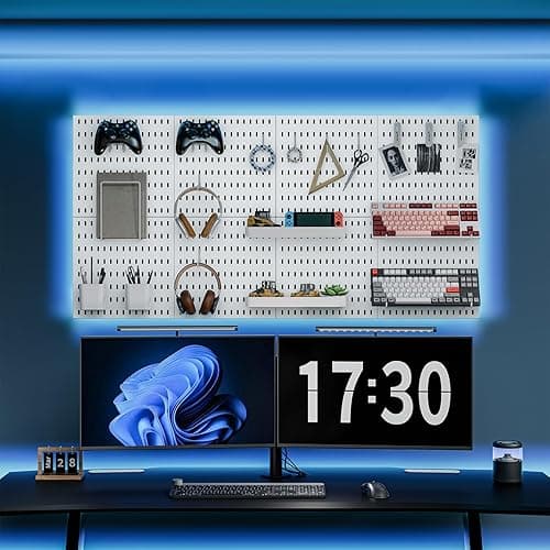 MULSAME Pegboard Combination Kit, Wall Mounted Storage Set with 4 Pegboards & 14 Accessories Hanging, White Peg Boards Organizer for Walls Display, Crafts Organization, Kitchen Organizer, 22" x 22" - White thumbnail 2