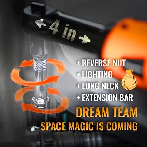 Bingoway 3/8" Extended Electric Ratchet Wrench Set, 45ft-lbs Cordless Long Neck Power Ratchet Wrench Kit with 2pcs Batteries, LED Light, 9 Sockets, Toolbox, Variable Speed, For Housework, Car Repair thumbnail 5