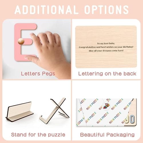 Personalized Name Puzzle for Kids, Custom Wooden Name Puzzles for Toddlers 1-3, 1st Birthday Gifts Girl Boy, Alphabet Number Puzzle with Engraved Text on Back, Baby Learning Toys thumbnail 6