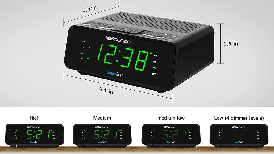 Emerson SmartSet Dual Alarm Clock Radio with AM/FM, Auto Time Setting, Sleep Timer, Snooze, 20 Presets, Easy-to-Read .9-inch Jade Green Dimmable LED Display, CKS1900 thumbnail 3