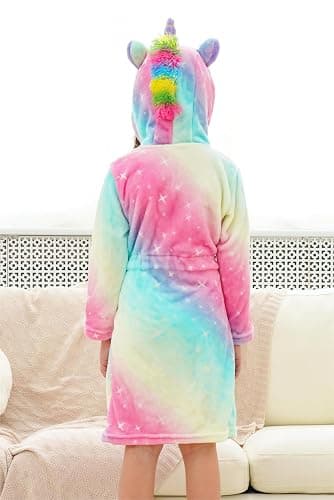 Doctor Unicorn Girls Fleece Hooded Robe Toddler Warm Fuzzy Bathrobe thumbnail 3