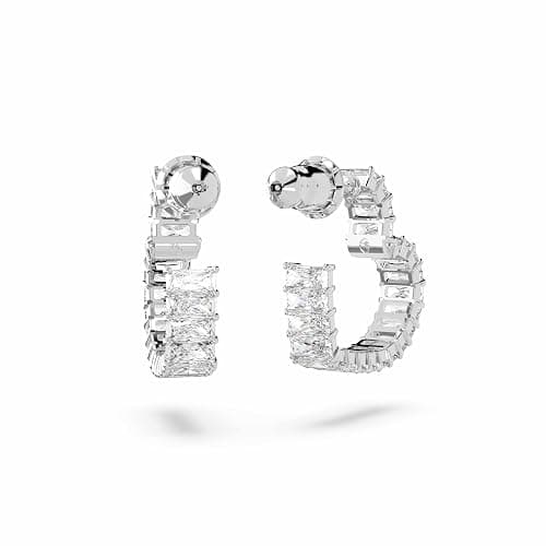 Swarovski Matrix Hoop Earrings, Baguette Cut, Heart, Pink, Clear Crystals, Rhodium and Gold-Tone Finishes thumbnail 4