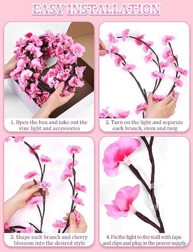 FIALAME Cherry Blossom Lights for Bedroom Wall Decorations,4 FT 48 LED Cherry Blossom Decor,2026 New Dimmable Light-Up Pink Bedroom Decor with Remote Timer,8 Lighting Modes,Romantic Gifts for Her thumbnail 7