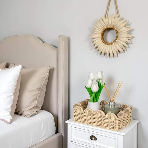 CubesLand Scalloped Edge Toilet Paper Storage Basket, Living Room Home Cozy Decor Basket, Paper Rope Small Baskets for Over Toilet Storage Shelf, End Table, Shelves, with 2 Wooden Handles, Beige thumbnail 6