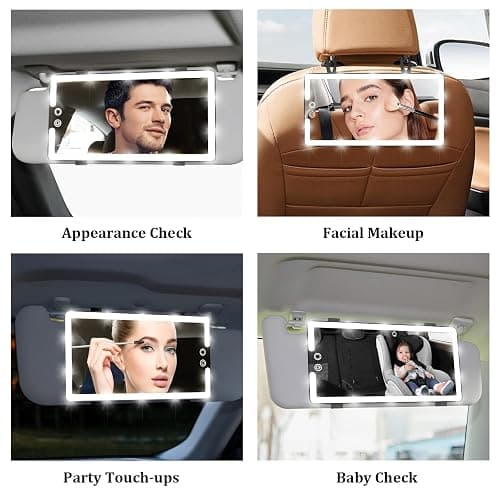 Led Sun Visor Vanity Mirror, Upgraded Large Car Mirrors with Lights, Dimmable Light up Vanity Makeup Mirror for Car,Rechargeable Universal Rear View Visor Mirrors thumbnail 2