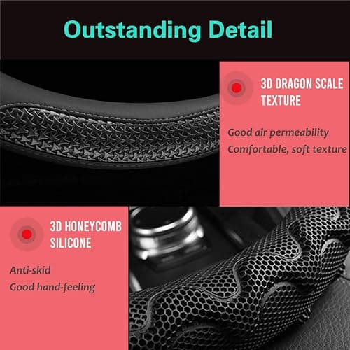 PINCTROT Steering Wheel Cover Great Grip with 3D Honeycomb Anti-Slip Design, Universal 14.5-15 Inch (All Black) thumbnail 3