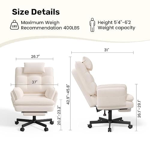 Criss Cross Office Chair with Flip-Up Armrests and Headrest, 135° Reclining Swivel Velvet Criss Cross Chair with Wheels & Foot Rest, Big and Tall Cloud Cross Legged Office Chair for Home, Cream thumbnail 2