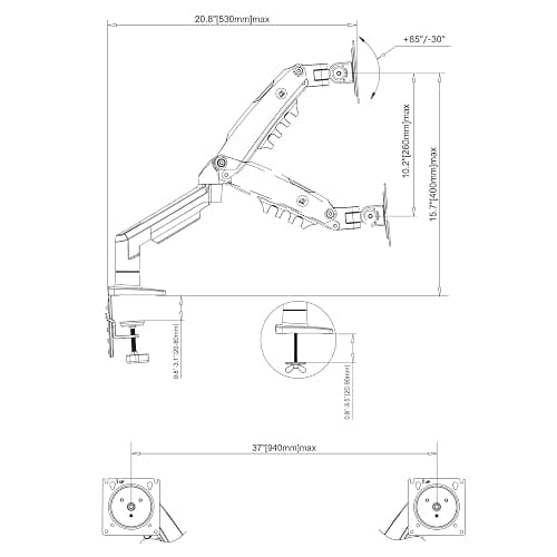 Support de Bureau pour 2 écrans PC LCD LED 17 "- 27" réglage dans Plusieurs Axes, Pivot, Ressort à gaz jusqu'à 2x9 kg thumbnail 6