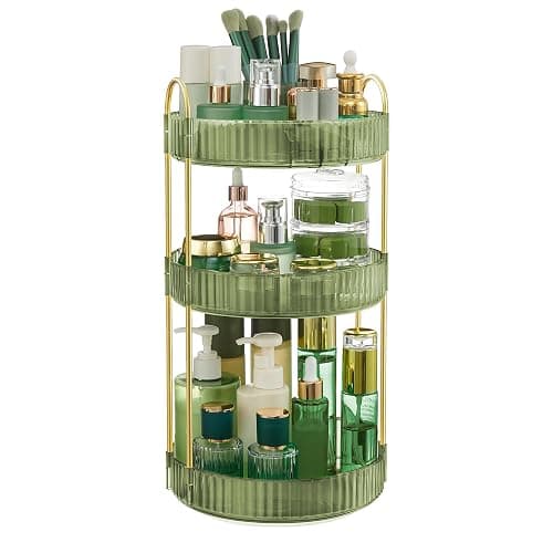 SONGMICS Makeup Organizer, 3-Tier Round Rotating Skincare Organizer Countertop, Customizable, Toiletries Vanity Organizer, Lazy Susan, Gift, Pale Green UJKA011C01 - Image 1