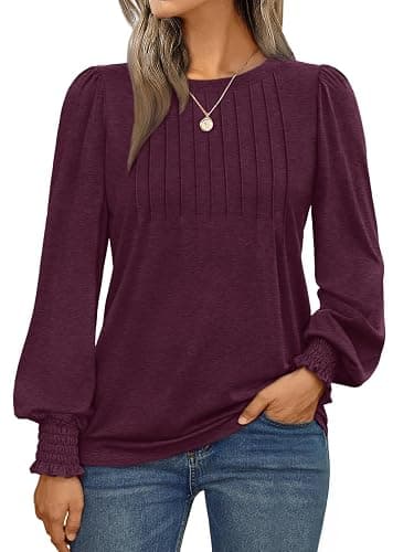AUTOMET Long Sleeve Shirts Womens Pleated Business Casual Blouses with Smocked Cuffs - Image 1