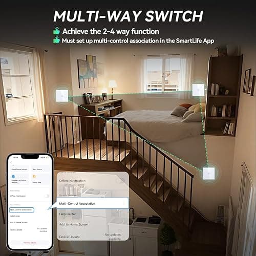 BSEED Smart Light Switch,Compatible with Alexa and Google Home,1 Gang 1 Way WiFi Touch Switch,2 Way or Multi-Way Control by SmartLife APP,White Alexa Switch with LED Indicator Light-Neutral Wire Need thumbnail 3