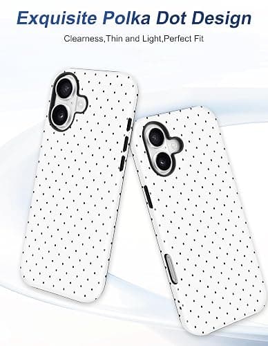 Jusy Compatible with MagSafe Polka Dot Case for iPhone 16e/17e, Cute Aesthetic Polka Dots Magnetic Phone Case, Soft TPU and Hard PC Protective Phone Cover for Women Girls (Matte) - White thumbnail 3