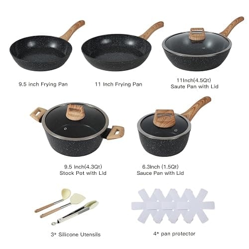 Ceramic Cookware Sets 15PCS Pots and Pans Set Non Stick (black15) thumbnail 3